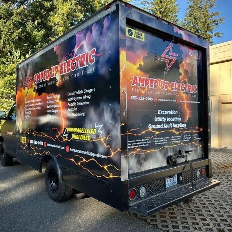 Full Wrap – Box Truck – Amped Up Electric - USA Wrap Co Gig Harbor WA