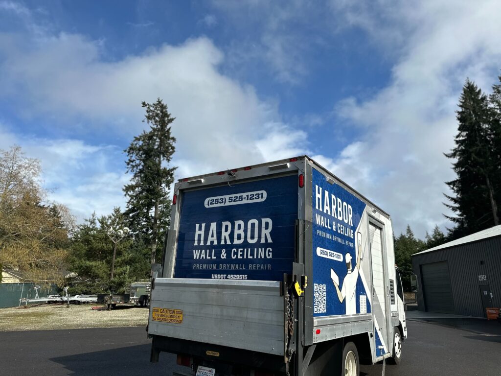 Full Wrap – Box Truck – Harbor Wall & Ceiling 3 - USA Wrap Co Gig Harbor WA