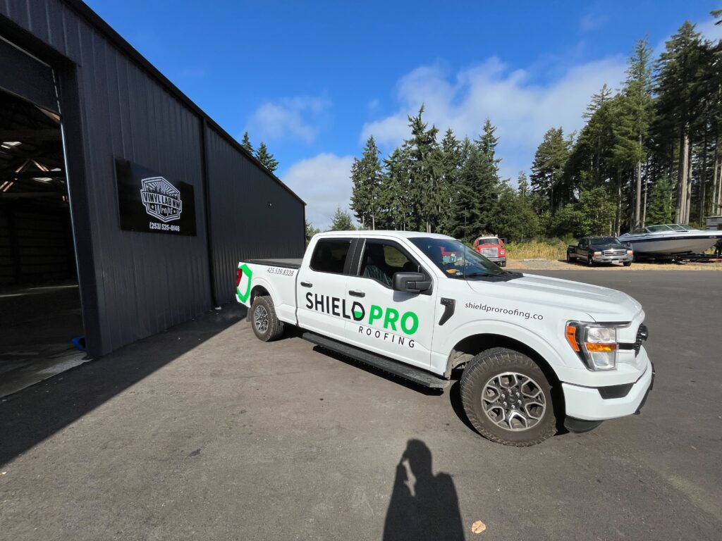 Full Wrap – Pickup Truck – ShieldPro Roofing 7 - USA Wrap Co Gig Harbor WA